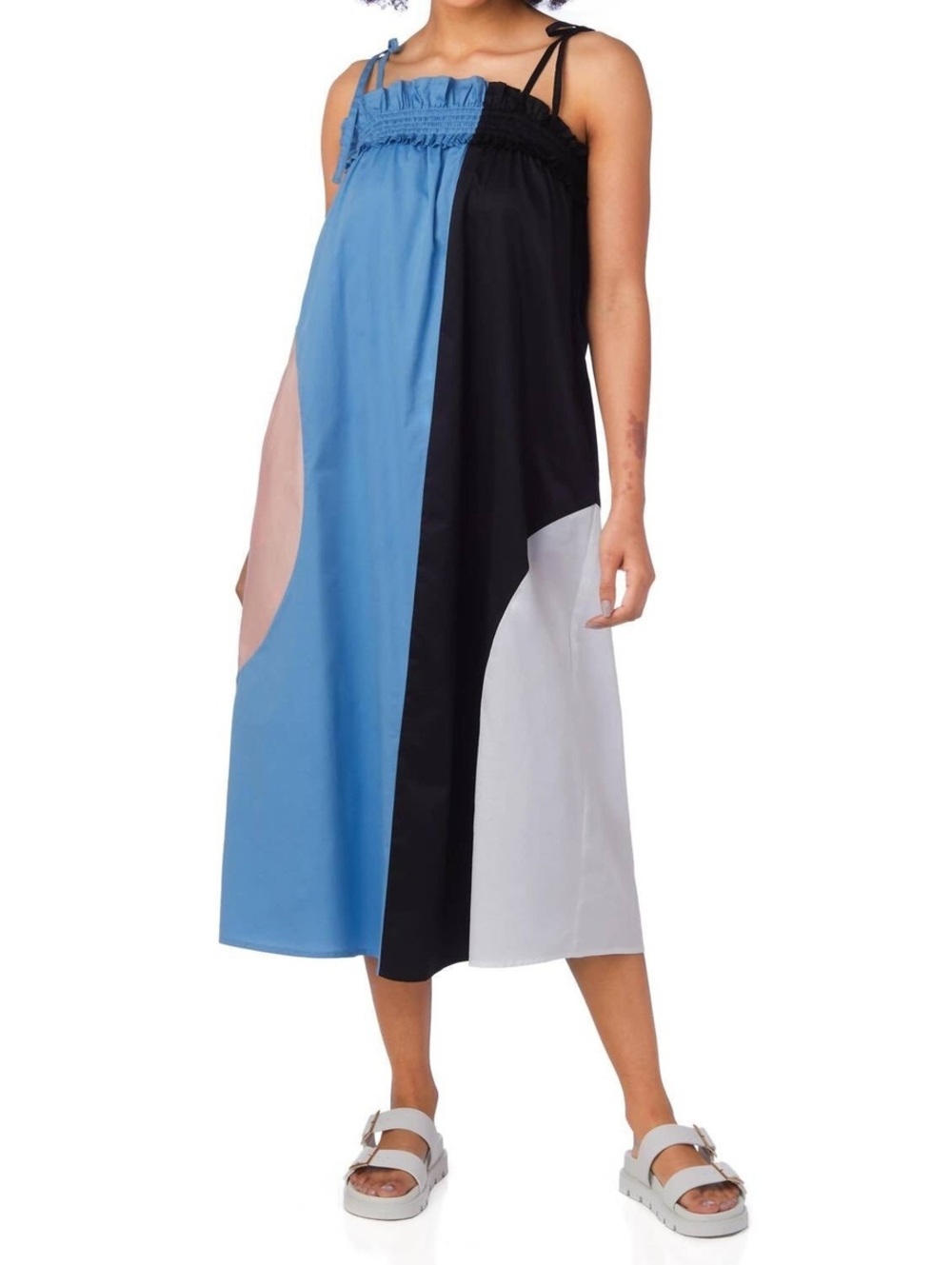 CROSBY Mollie Burch Pippa Midi Dress S Cyclades Colorblock Tie Strap Cotton